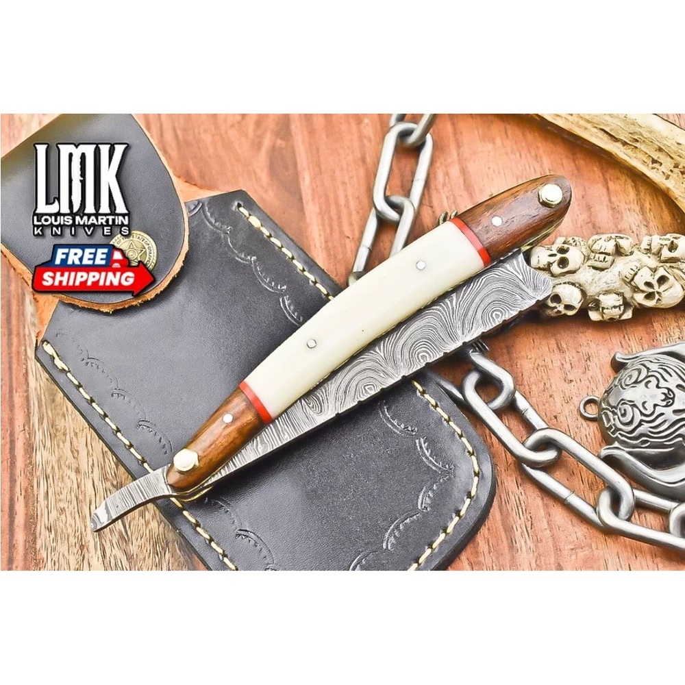 Damascus Steel Straight Razor Bone Handle - Picture 10 of 11